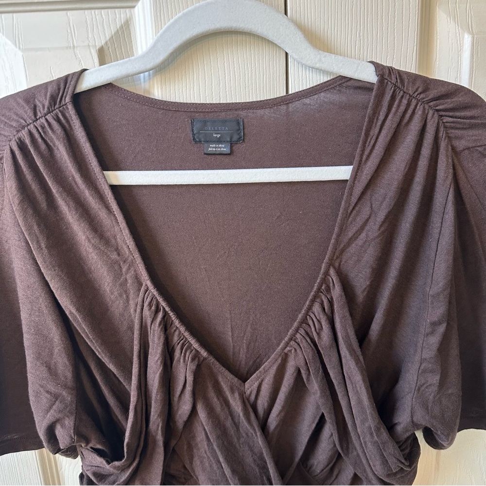 Anthropologie Deletta Drape Criss Cross Modal Cotton Blend Top Womens Size Large - Picture 3 of 8